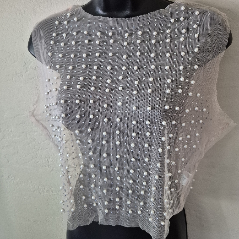 Mesh Rhinestone Pearl Blush Fairy Top L